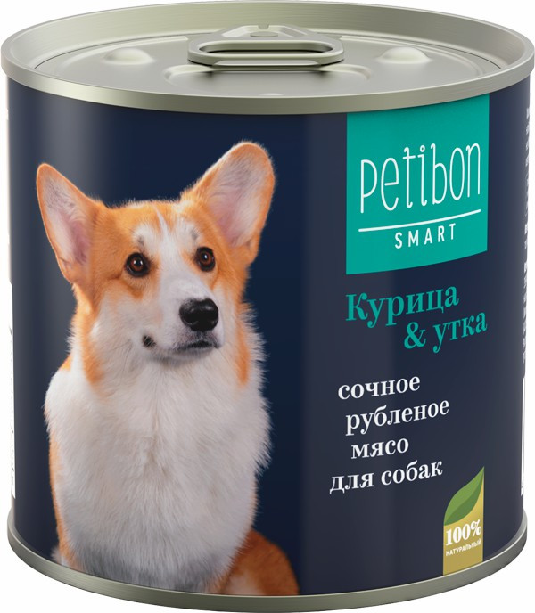 Влажный корм для собак Petibon Smart рубленое мясо с курицей и уткой 12 шт по 240 г