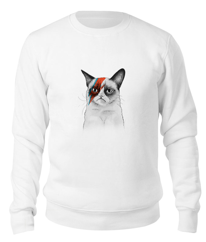 

Свитшот унисекс Printio Grumpy cat x bowie белый S, Grumpy cat x bowie