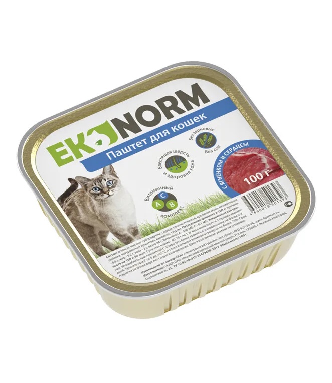 Консервы для кошек Ekonorm с ягненком и сердцем, 24шт по 100г