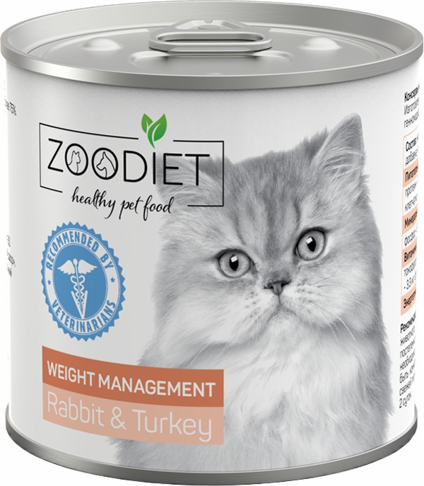 

Консервы для кошек Zoodiet Weight Management кролик и индейка, 12шт по 240г