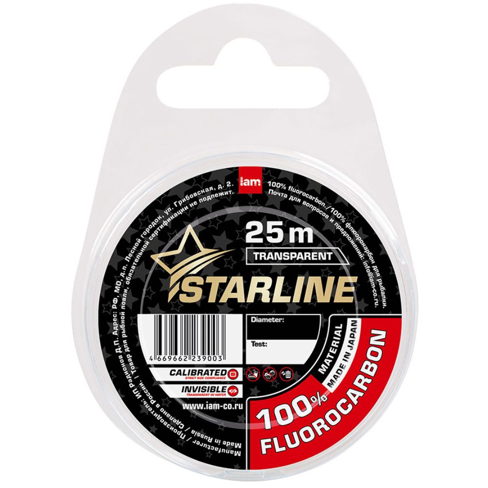 

Леска флюорокарбоновая Iam STARLINE (25 м, 0.50 мм, прозрачный, 14.0 кг) SLFCt025-050, STARLINE new 2022