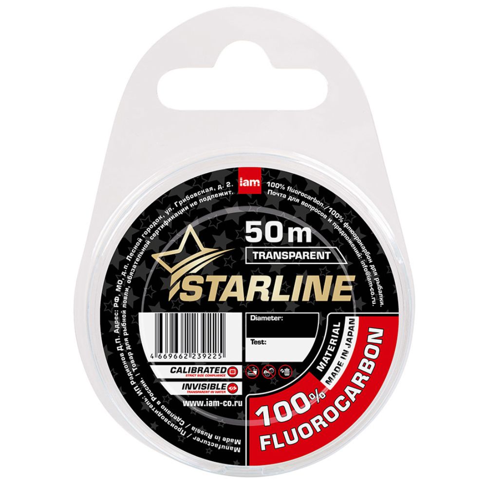 

Леска флюорокарбоновая Iam STARLINE (50 м, 0.30 мм, прозрачный, 5.6 кг) SLFCt050-030, STARLINE new 2022