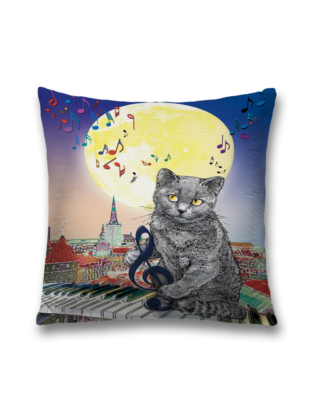 

Наволочка JoyArty декоративная "Кот ловит музыку" на молнии, 45x45 см, Розовый