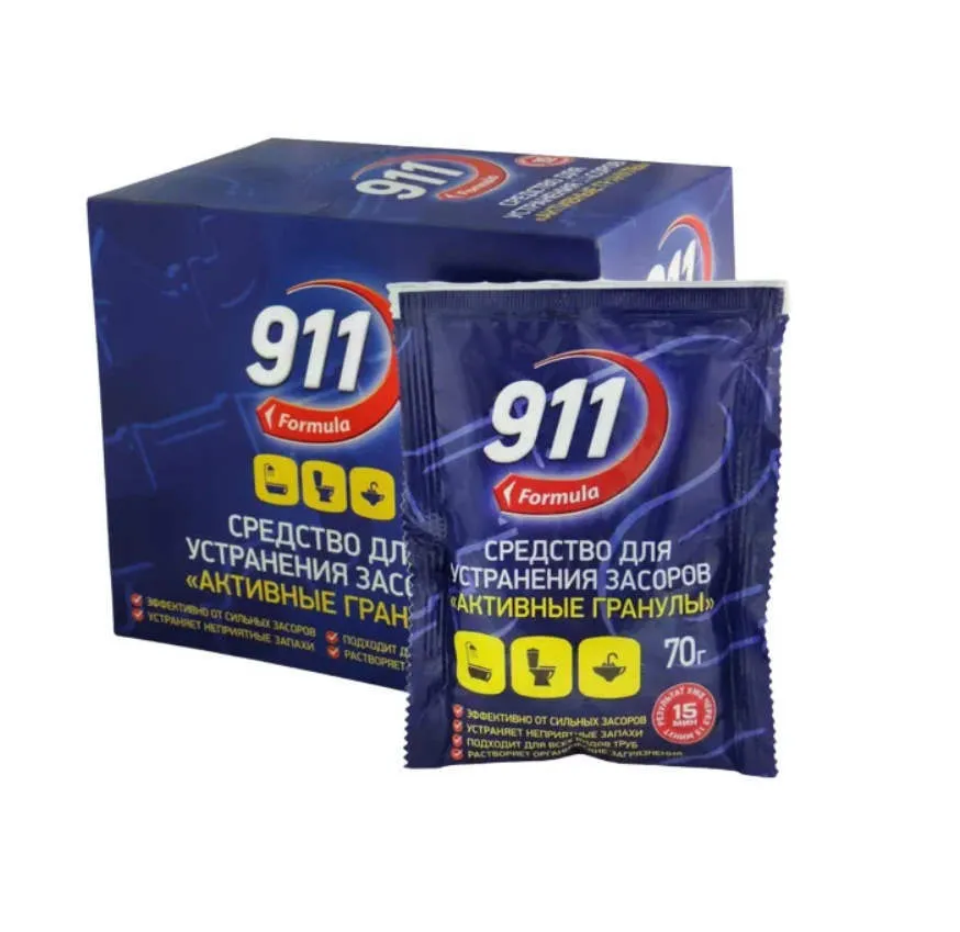 

Гранулы для устранения засоров в трубах Sellwin Pro 911 Активные гранулы, 1 саше 70г, 911