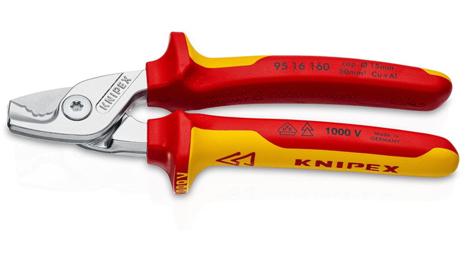 

Кабелерез Knipex VDE StepCut, ступенчатый рез, 15 мм (50 мм), 160 мм, хром, KN-9516160