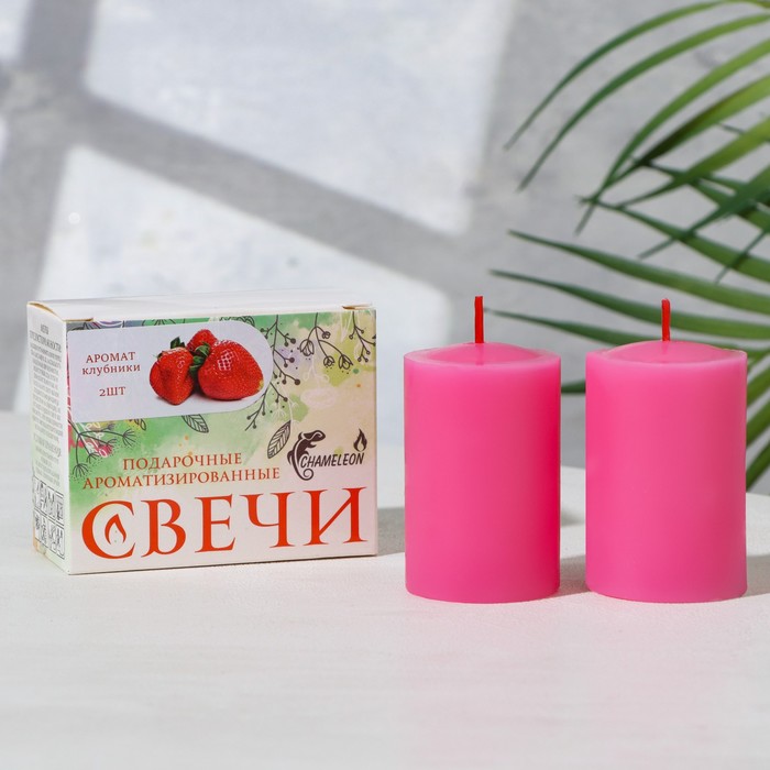 

Набор свечей-столбиков 2 шт,4x6 см, клубника