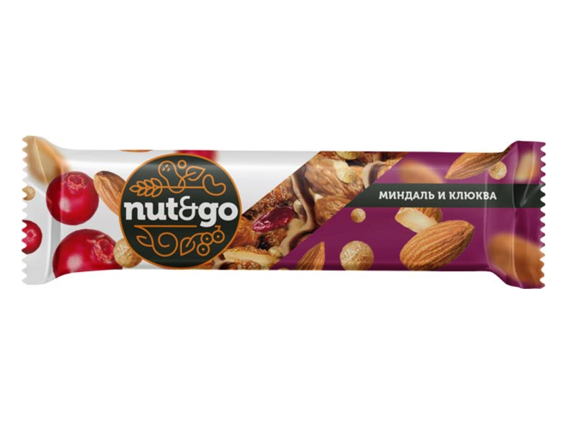 Батончик Nut & Go фруктово-ореховый миндаль и клюква глазированный 36 г Россия