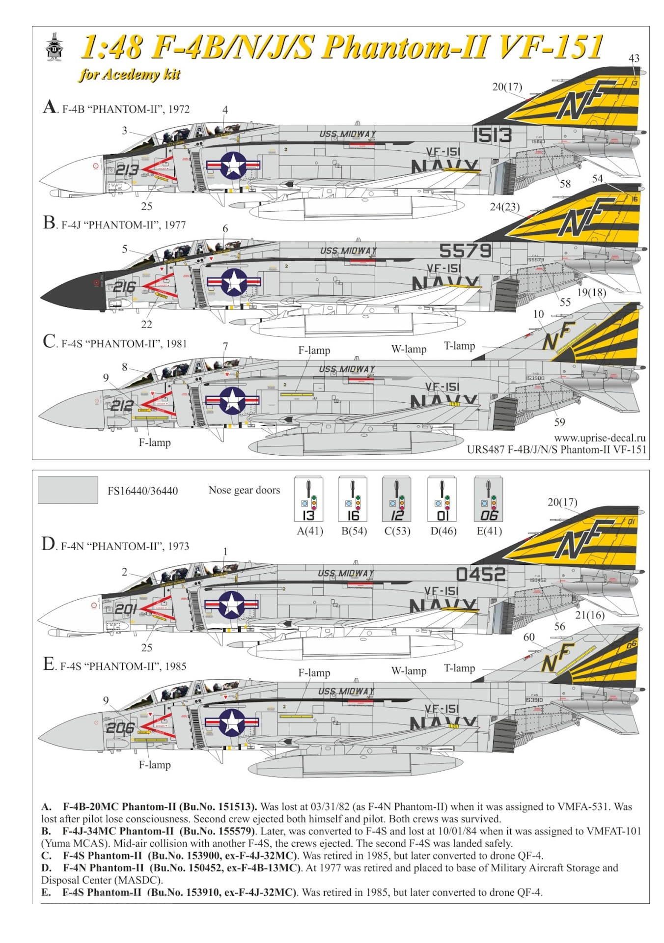 URS487 Декали для F-4B/N/J/S Phantom VF-151