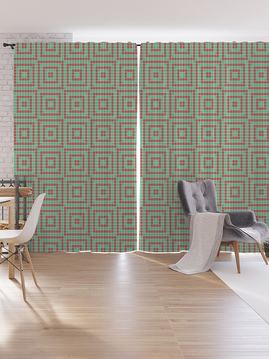 

Шторы под лён JoyArty "Орнамент из квадратов", серия Oxford DeLux, 340х265 см, Орнамент из квадратов