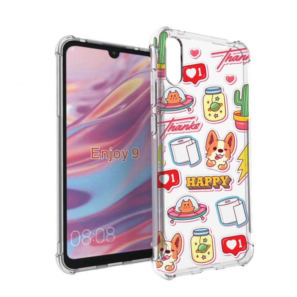 

Чехол бампер MyPads милые-стикеры-корги для Huawei Enjoy 9, Прозрачный, Tocco