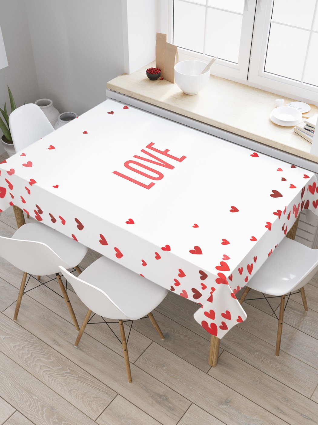 

Скатерть прямоугольная JoyArty "Любовь среди сердец" из оксфорда, 120x145 см, Белый, Любовь среди сердец