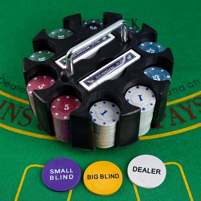 фото Покер, набор для игры, в карусели (карты 2 колоды, фишки с номин. 200 шт) , без поля nobrand