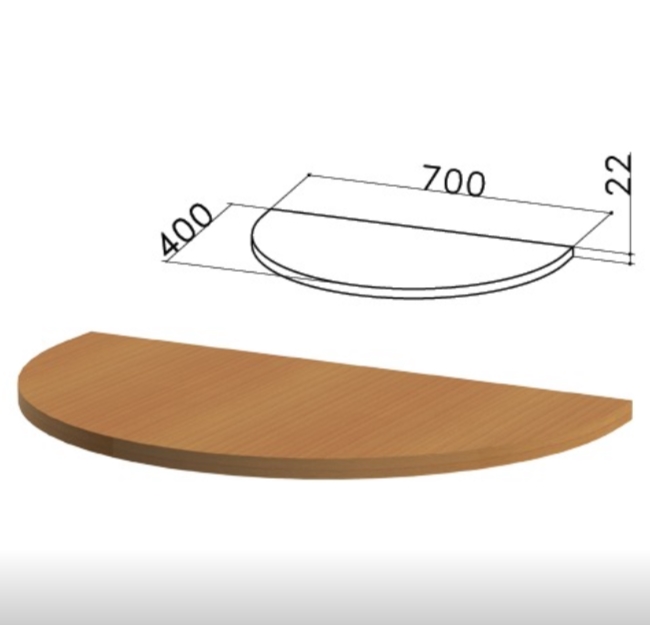 фото Стол приставной полукруг монолит 700х400х750 мм без опоры 640137 цвет орех гварнери пм34.3