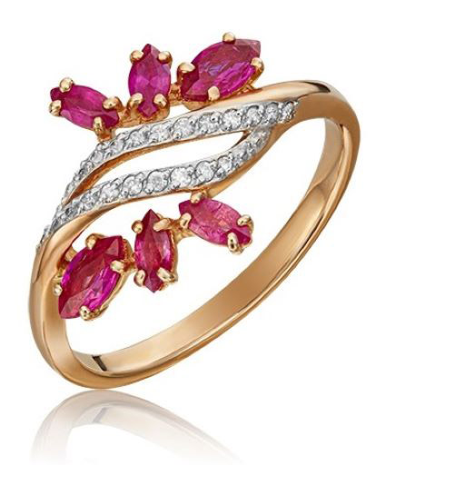 

Кольцо из золота р. 17 PLATINA jewelry 01-1581-00-107-1110-30, рубин\бриллиант, 01-1581-00-107-1110-30