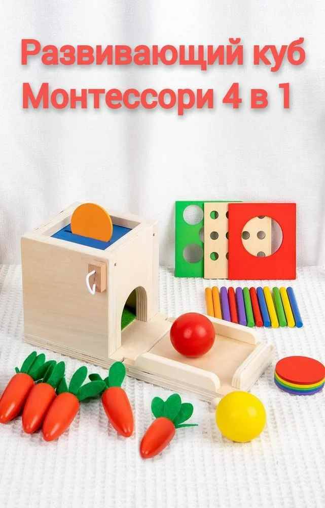 Развивающая Игрушка Монтессори Деревянная 4 В 1  Сортер