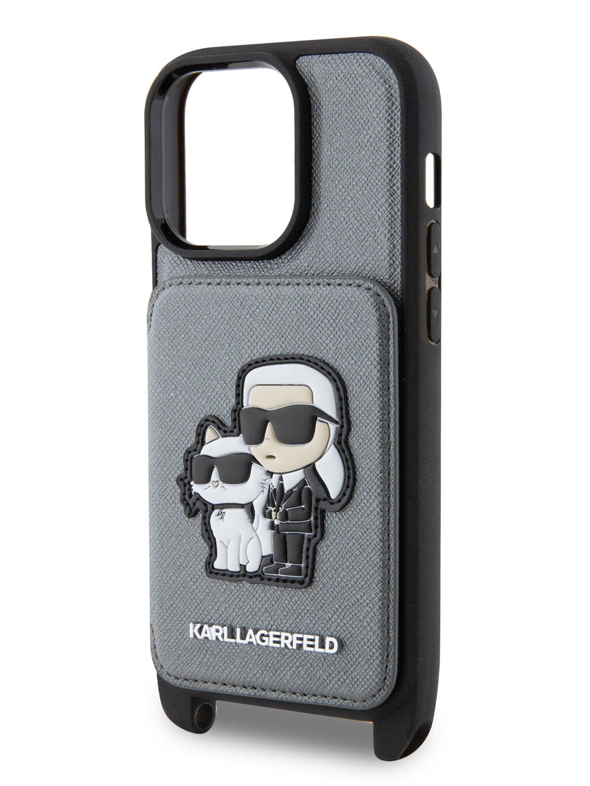 Чехол Karl Lagerfeld для iPhone 15 Pro с ремешком NFT Karl&Choupette Hard Silver