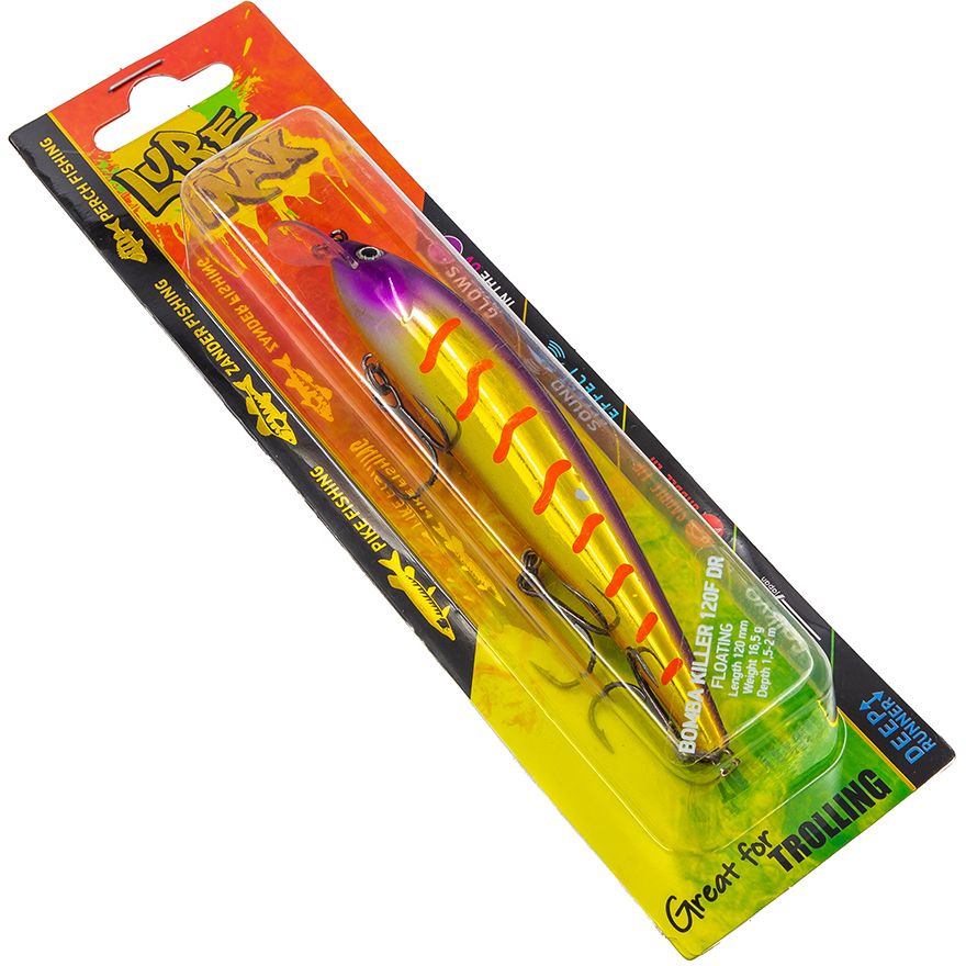

Воблер для троллинга LureMax BOMBA KILLER 120F DR 166, 120мм, 16.5гр, плавающий, до 2 м, Разноцветный, BOMBA KILLER Новый стиль 2023