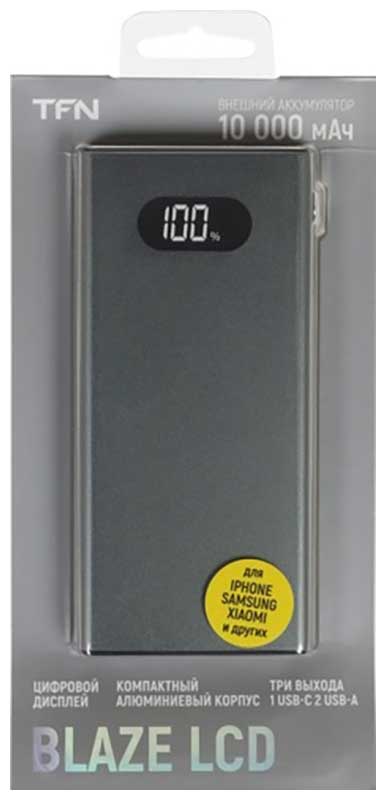 

Внешний аккумулятор TFN 10000mAh Blaze LCD gray TFN-PB-267-GR, 10000mAh Blaze LCD gray TFN-PB-267-GR