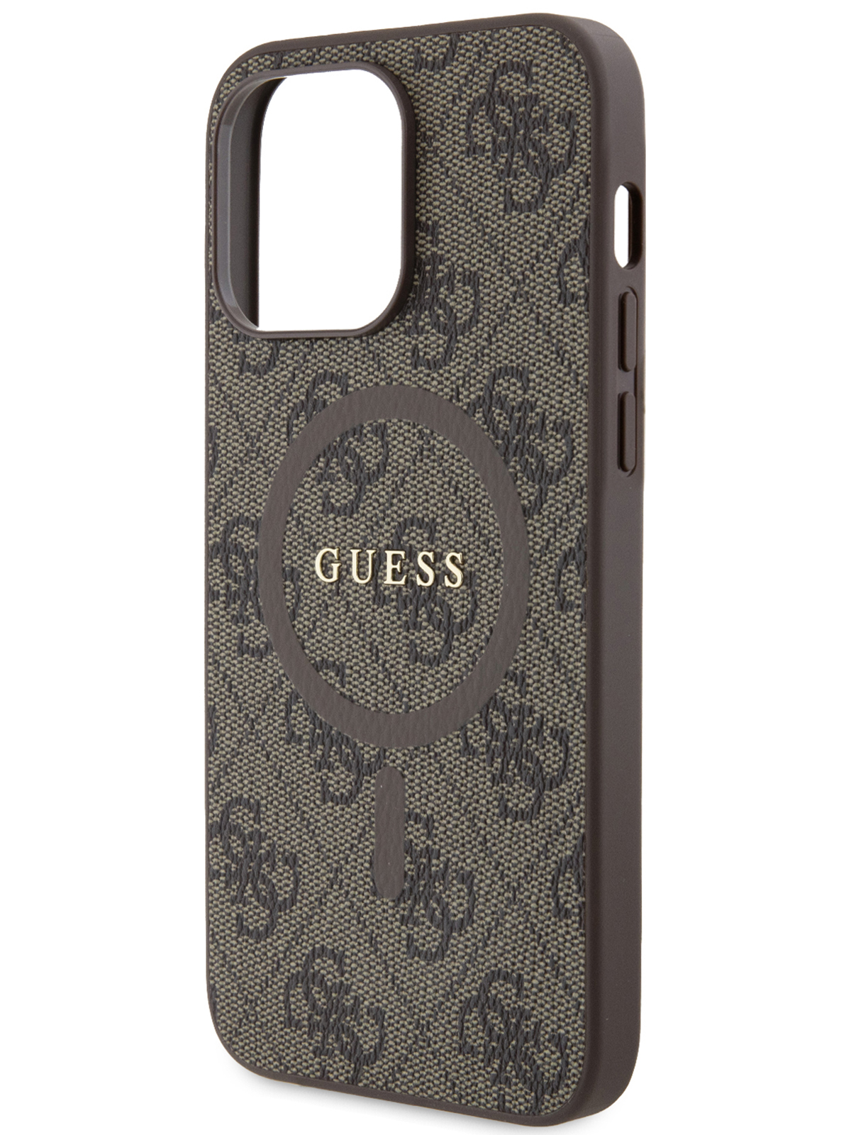 

Чехол Guess для iPhone 14 Pro Max из экокожи с MagSafe Metal logo Hard Brown, Коричневый