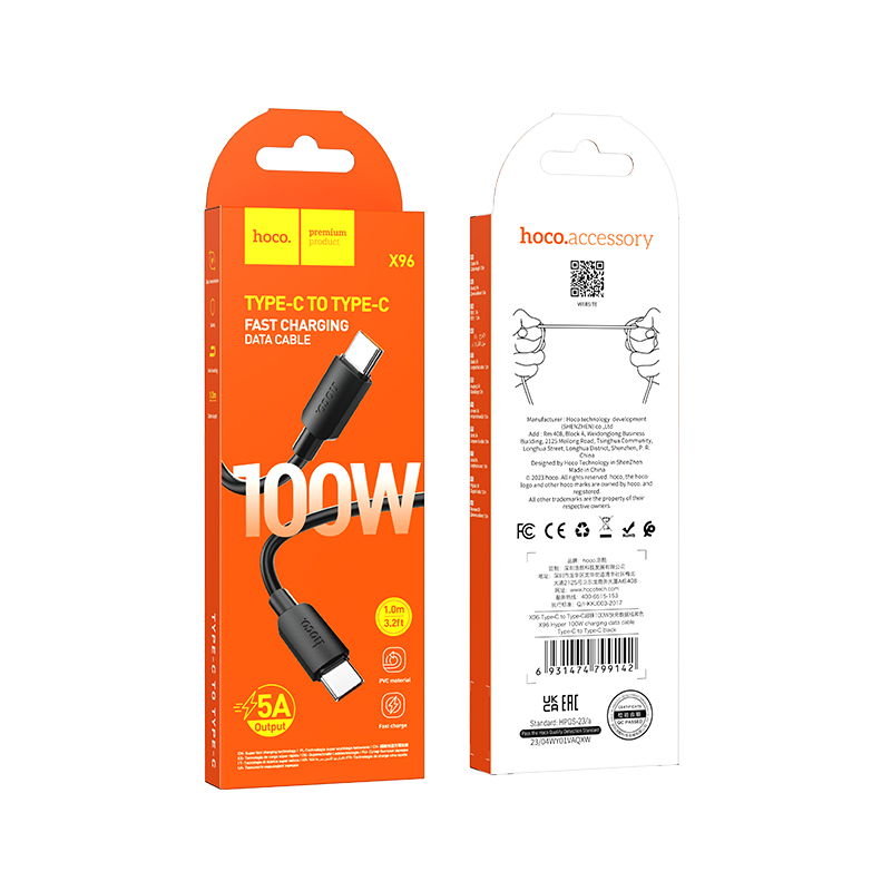 

Кабель USB Type-C-USB Type-C Hoco X96 1 м черный, X96