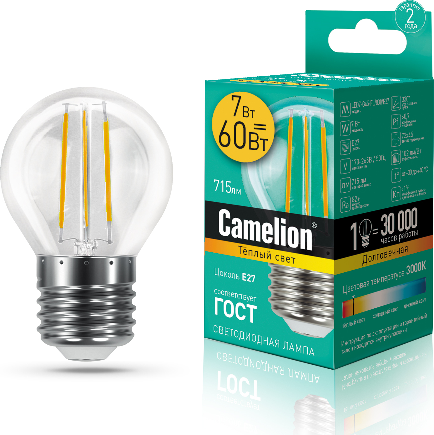 фото Лампа camelion led7-g45-fl/830/e27