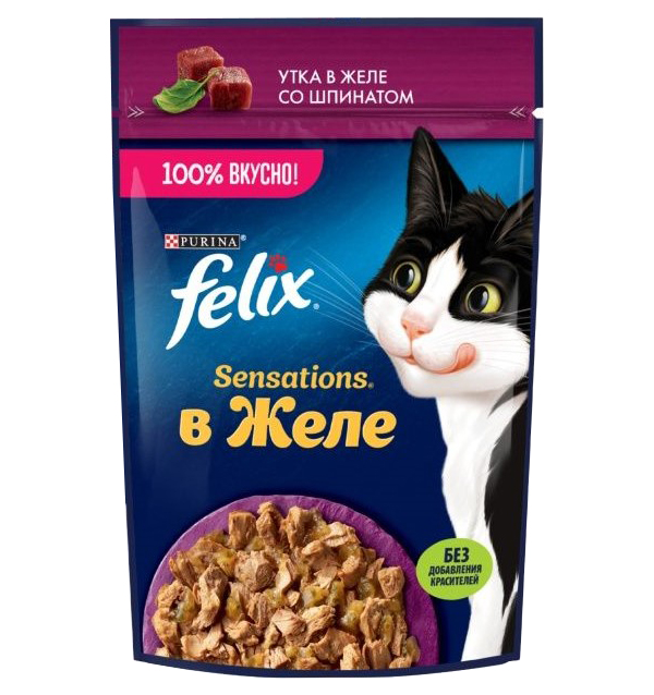 фото Влажный корм для кошек felix sensations с уткой и шпинатом, 75 г