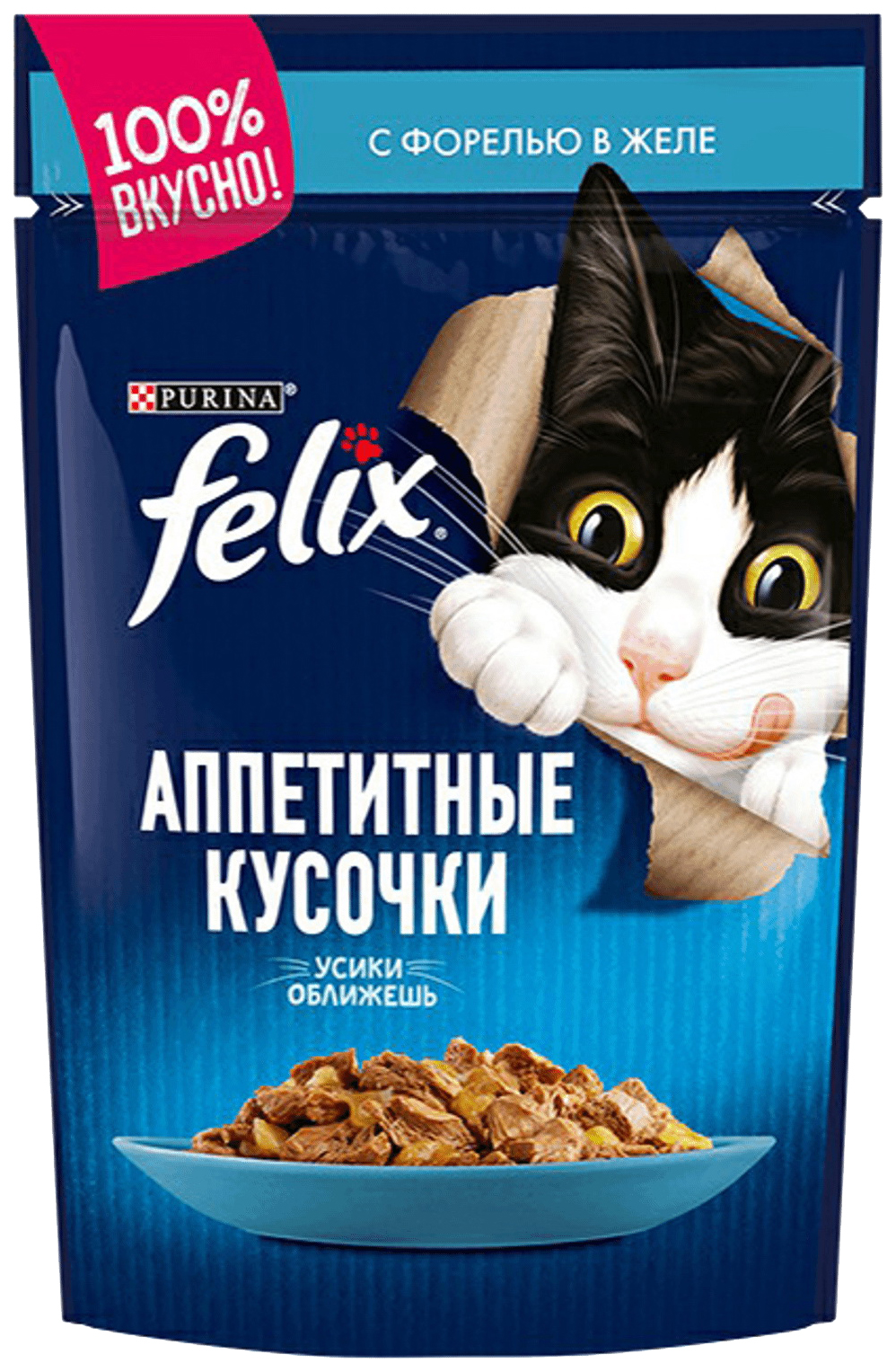 фото Влажный корм для кошек felix аппетитные кусочки с форелью, 75 г