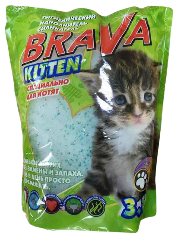 Впитывающий наполнитель для кошек Brava Kitten силикагелевый, 1.6 кг, 3.8 л