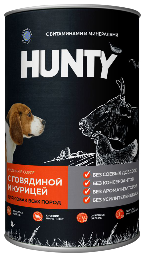 фото Влажный корм для собак hunty, говядина, курица, 1250г