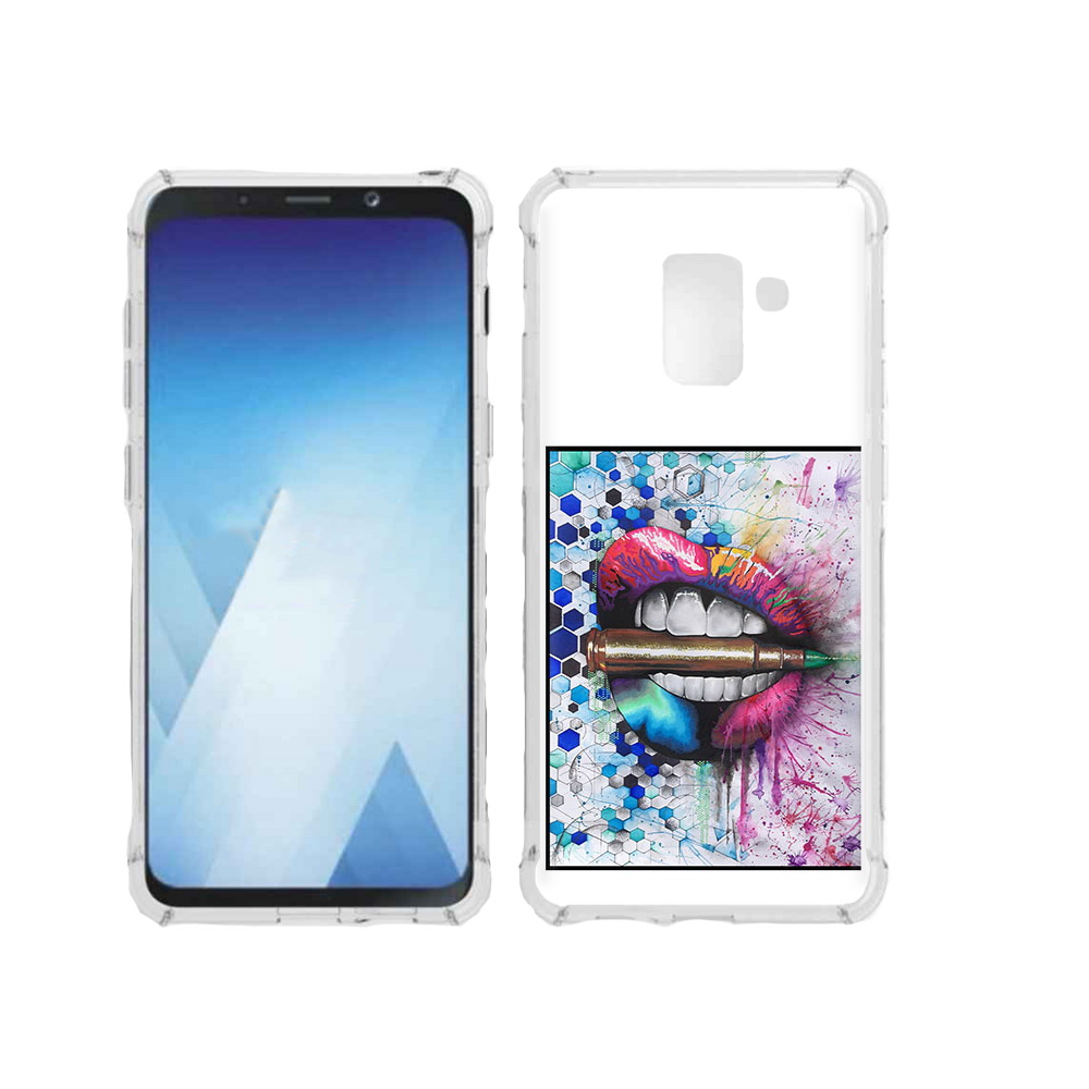 

Чехол MyPads Tocco для Samsung Galaxy A5 (2018) разноцветные губы с пулей, Прозрачный, Tocco