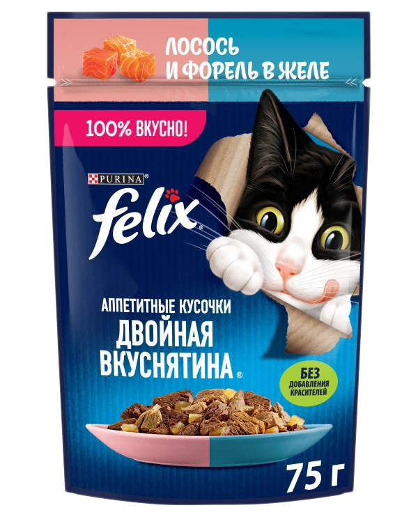 фото Влажный корм для кошек felix двойная вкуснятина с лососем и форелью, 75 г