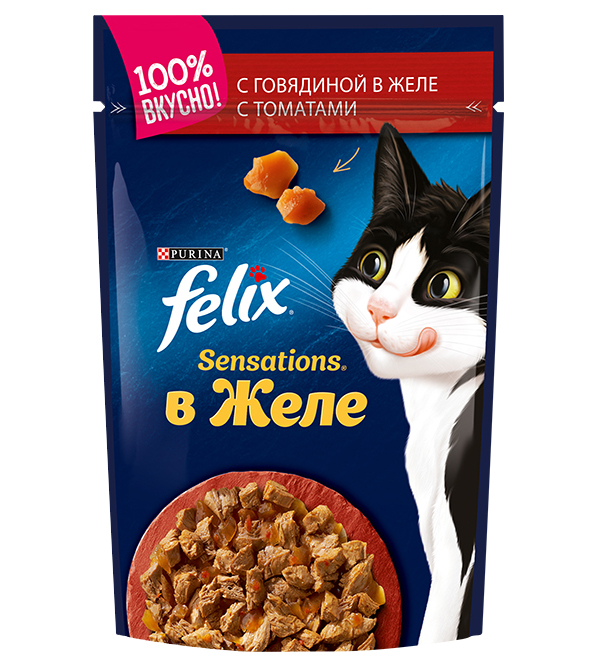 фото Влажный корм для кошек felix sensations с говядиной и томатами, 75 г