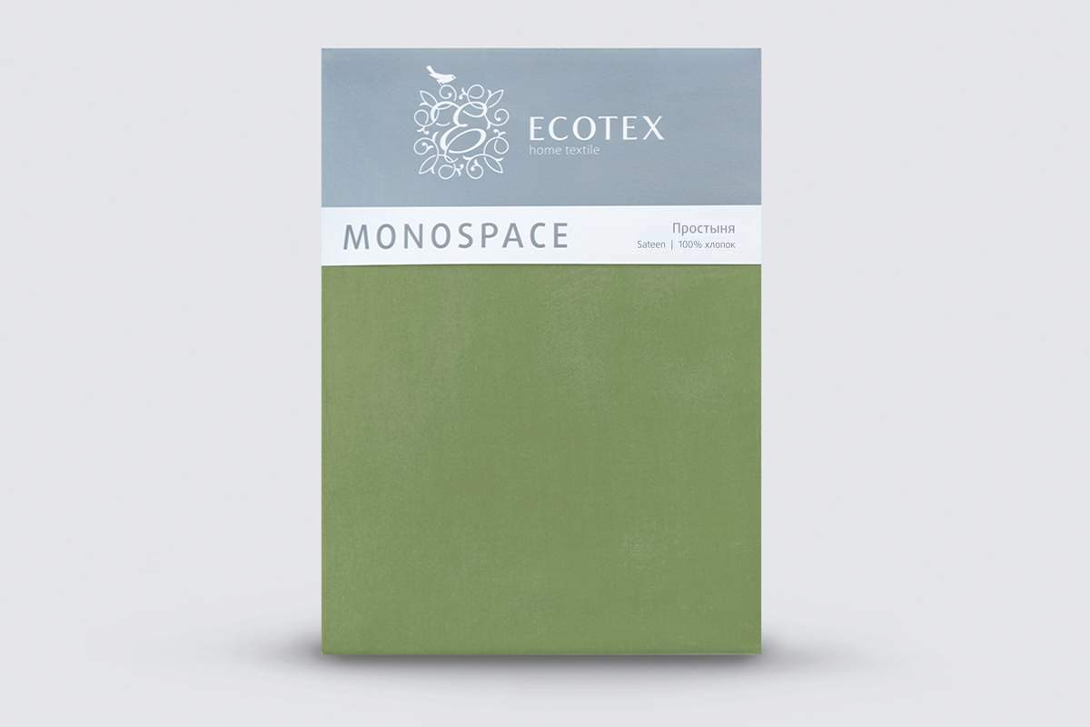 Простыня Ecotex Моноспейс, 1,5 спальная, 150x215, сатин-премиум, зеленый