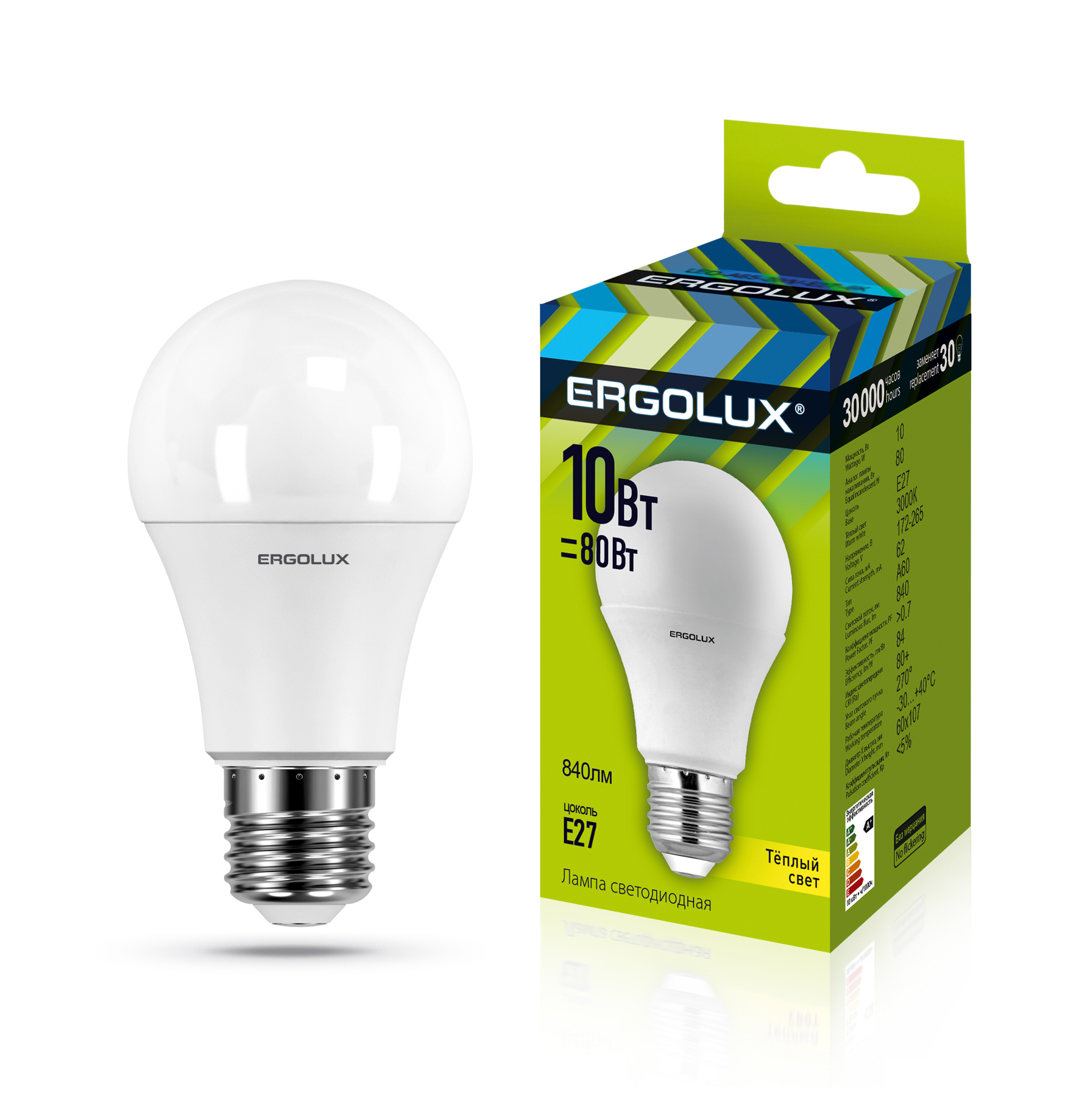 фото Лампа светодиодная ergolux led-a60-10w-e27-3k