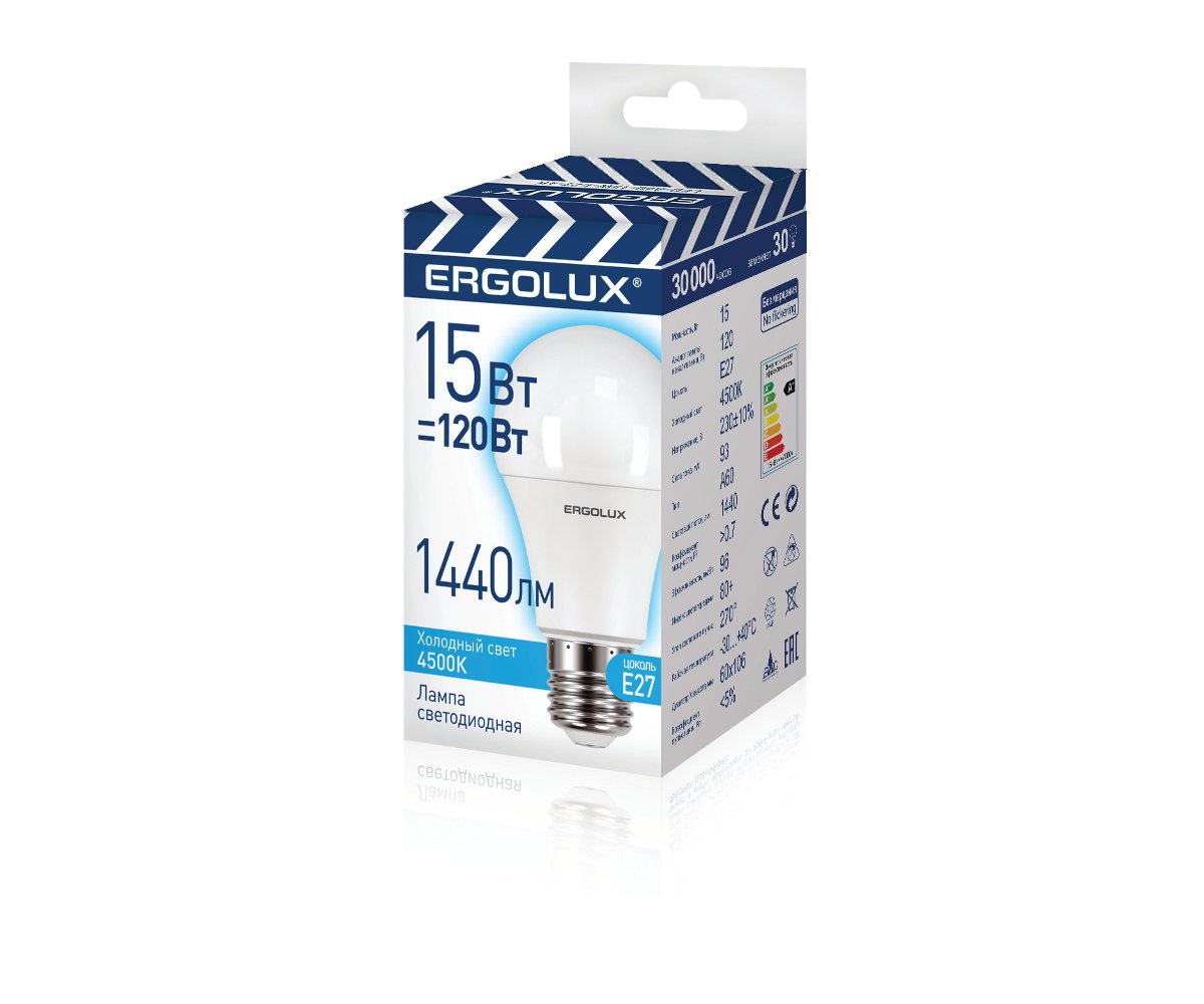 

Лампа светодиодная Ergolux LED-A60-15W-E27-4K, LED-A60-E27 с3