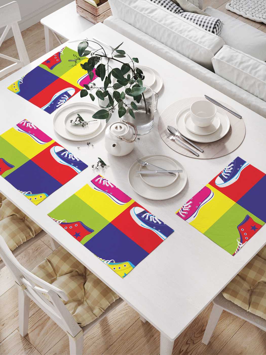 фото Комплект салфеток joyarty "цветные кеды" для сервировки стола 32х46 см, 4 шт.