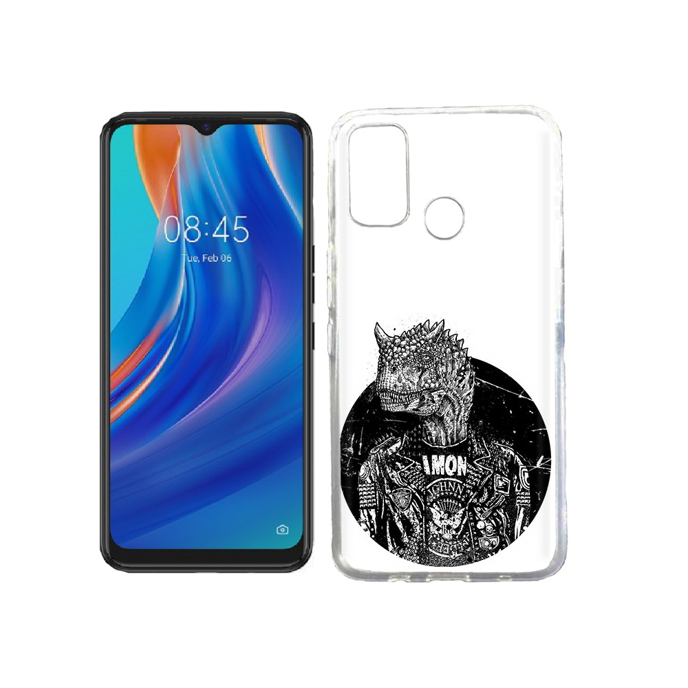 

Чехол MyPads Tocco для Tecno Spark 7T динозавр в куртке, Прозрачный, Tocco