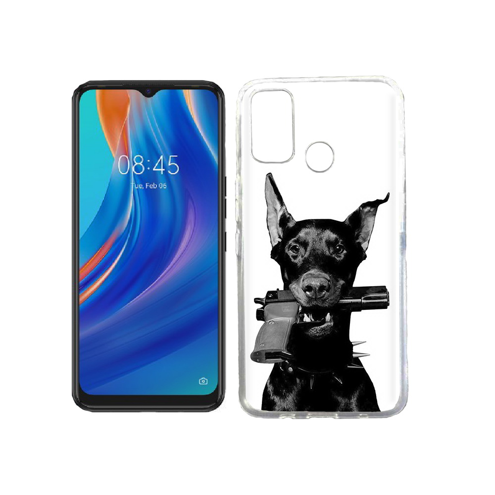 

Чехол MyPads Tocco для Tecno Spark 7T доберман с пистолетом, Прозрачный, Tocco