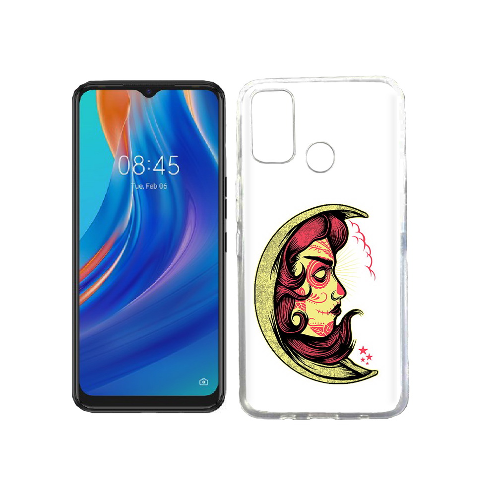 

Чехол MyPads Tocco для Tecno Spark 7T желтый полумесяц с лицом девушки, Прозрачный, Tocco