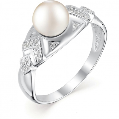 

Кольцо с жемчугом и фианитами из серебра р. 19 Алкор серебро 01-0410_00ЖБ-00, 01-0410_00ЖБ-00