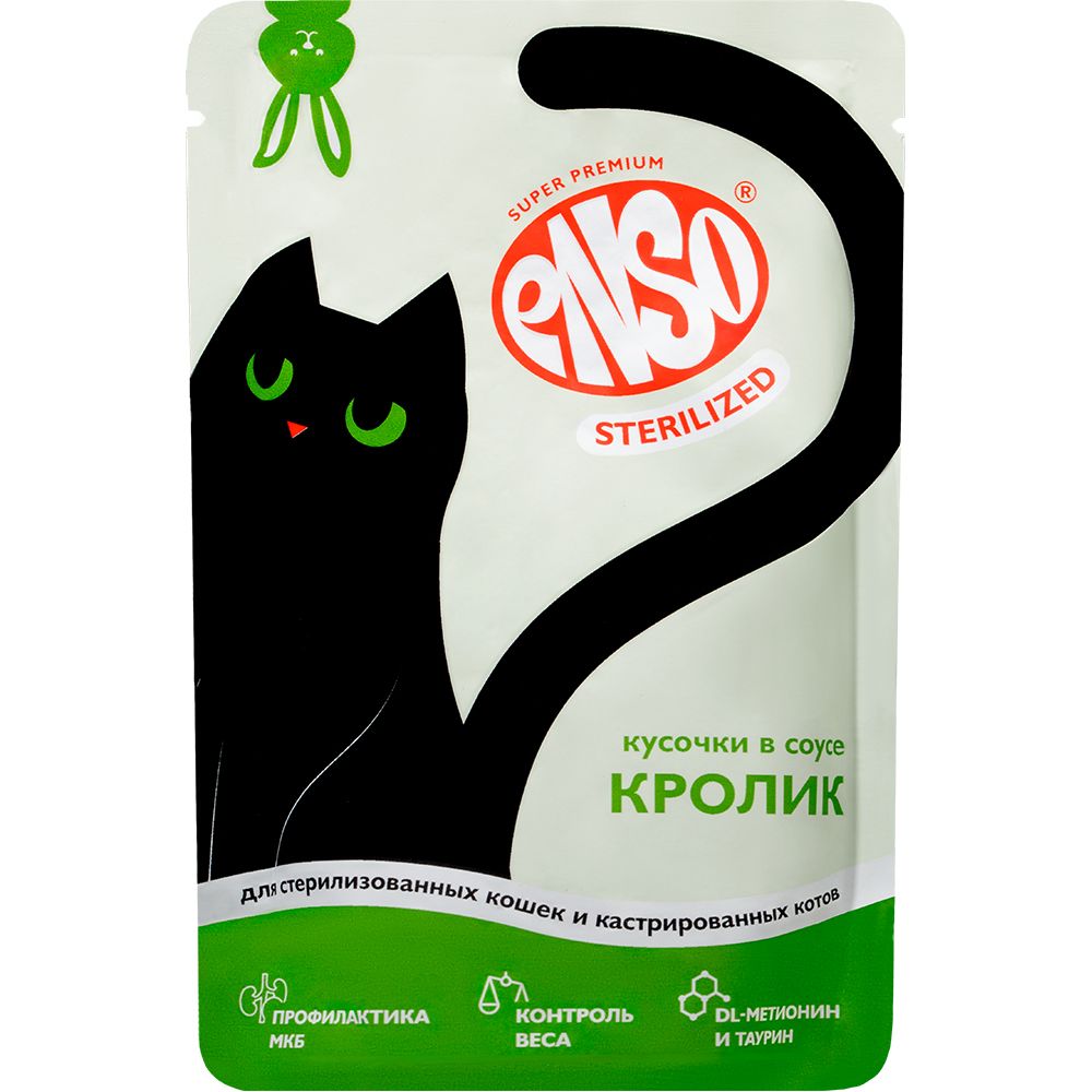 

Влажный корм для кошек Enso Sterilized с кроликом, 24шт по 85г