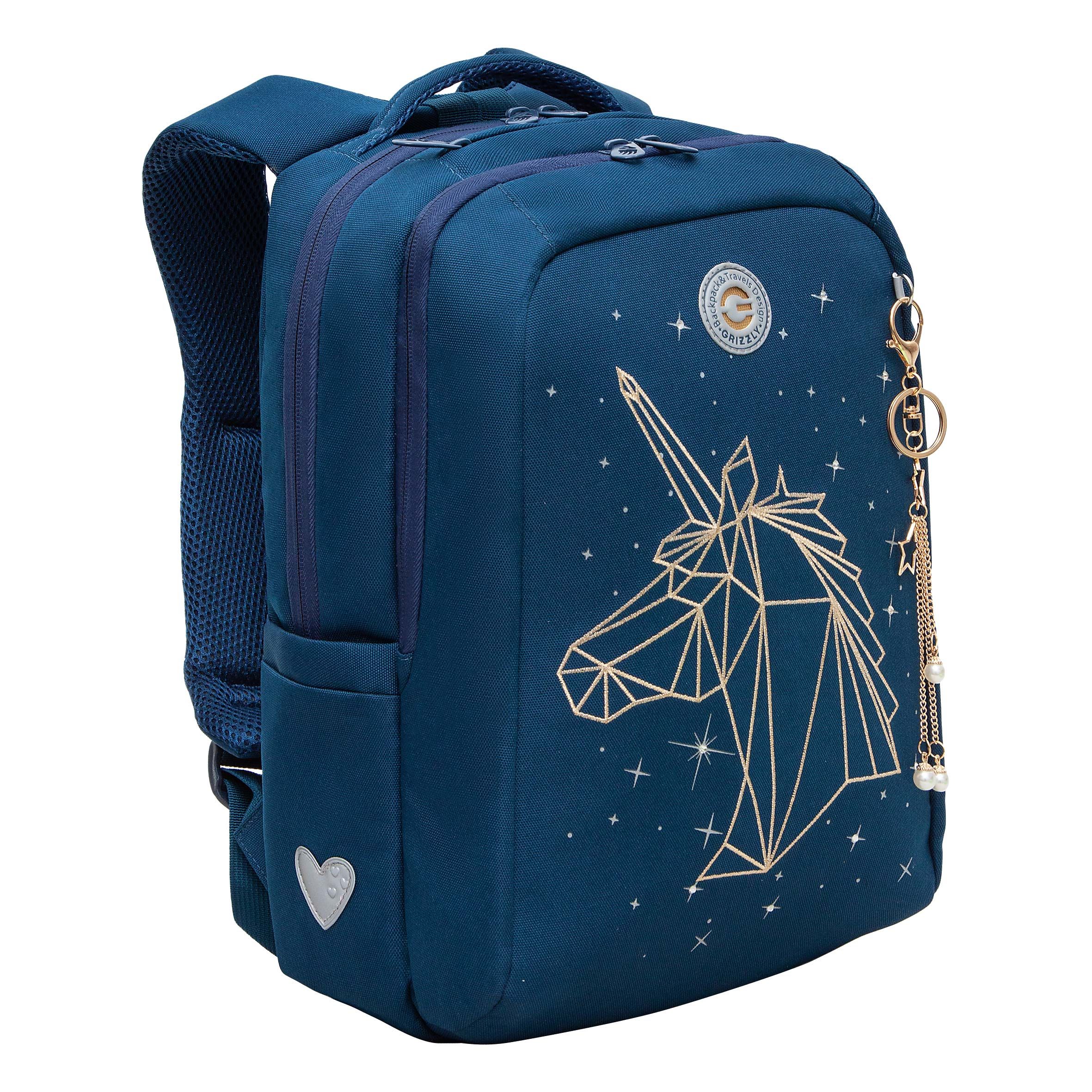 Рюкзак школьный GRIZZLY RG-466-1 с карманом для ноутбука 13 двумя отделениями синий