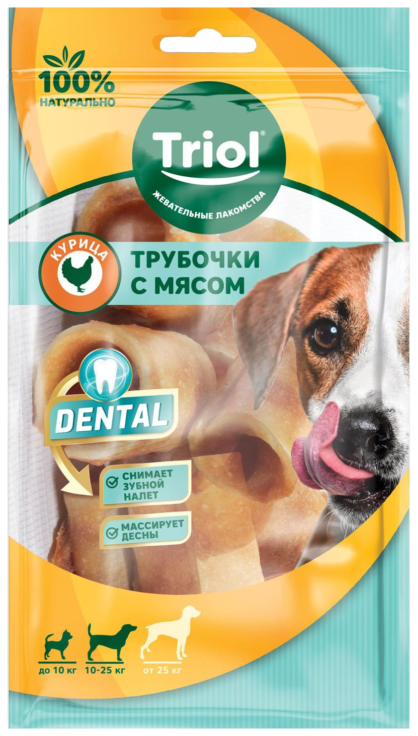 фото Лакомство для собак triol dental трубочки жевательные с мясом курицы 3 см 40 г