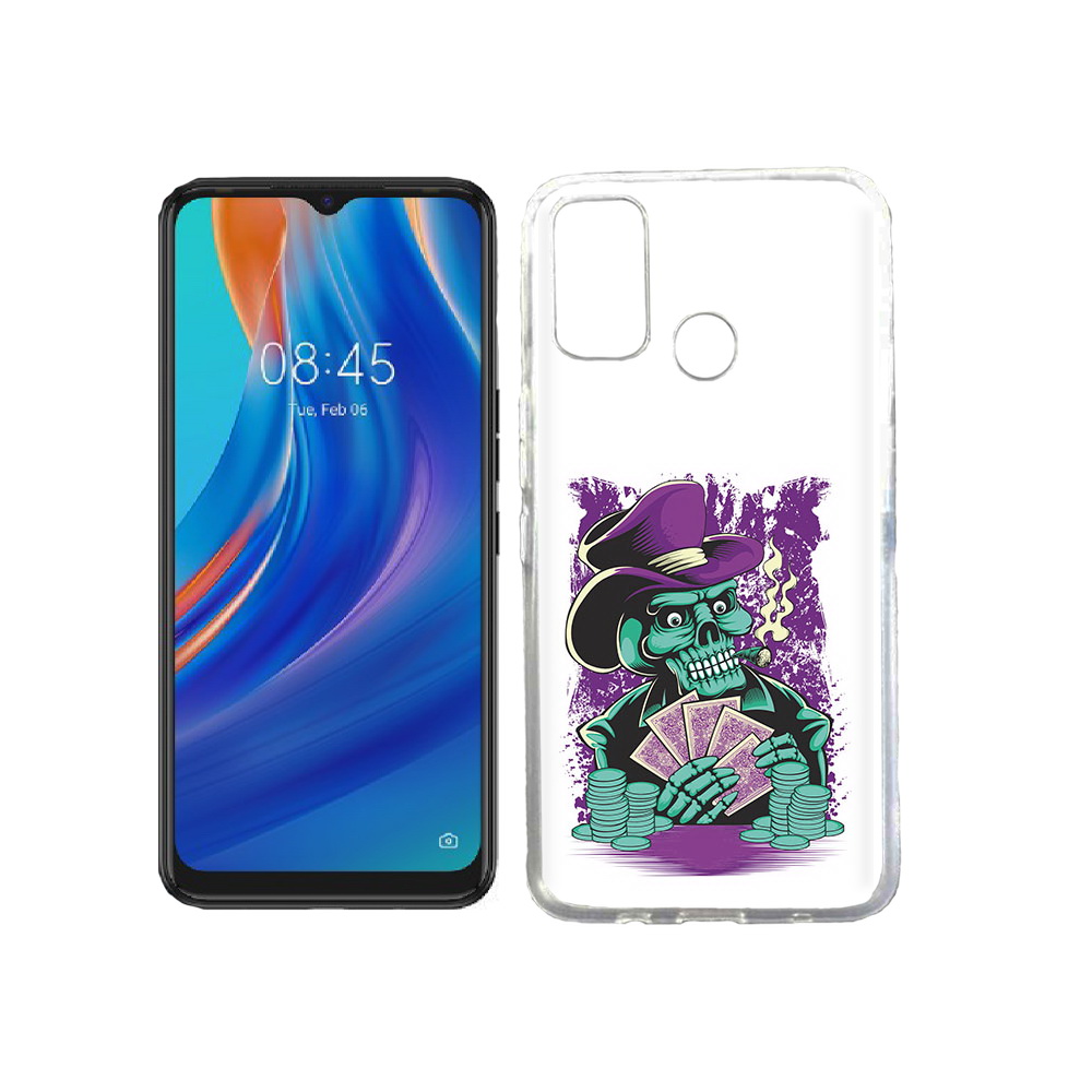 

Чехол MyPads Tocco для Tecno Spark 7T зеленый череп с картами, Прозрачный, Tocco