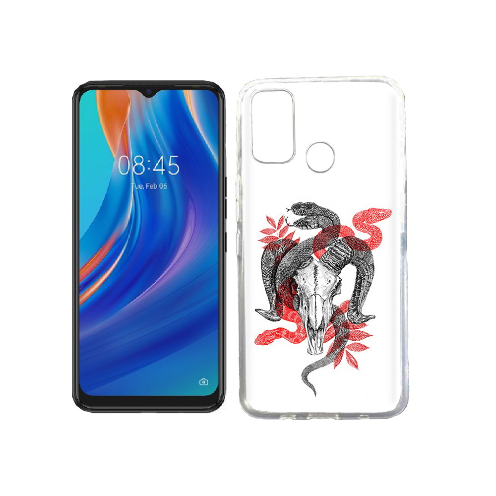 

Чехол MyPads Tocco для Tecno Spark 7T змея в черепе рисунок, Прозрачный, Tocco