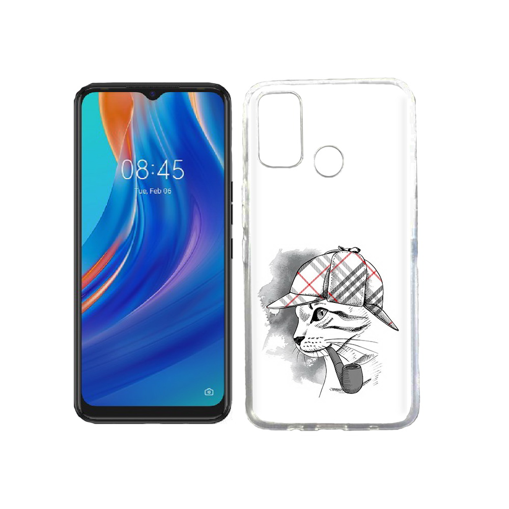 

Чехол MyPads Tocco для Tecno Spark 7T кошка с трубкой, Прозрачный, Tocco