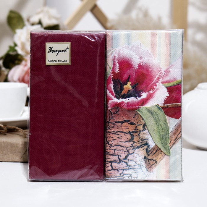 

Салфетки бумажные Bouquet de Luxe "Натюрморт с тюльпанами"бордовые, 2 слоя,33x33, 20 листо, Разноцветный, de Luxe33