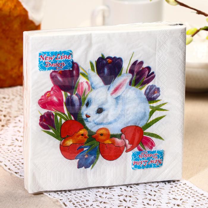 Салфетки бумажные New Line DESIGN «Кролик и крокусы», 3 слоя, 33*33 см, 20 шт.