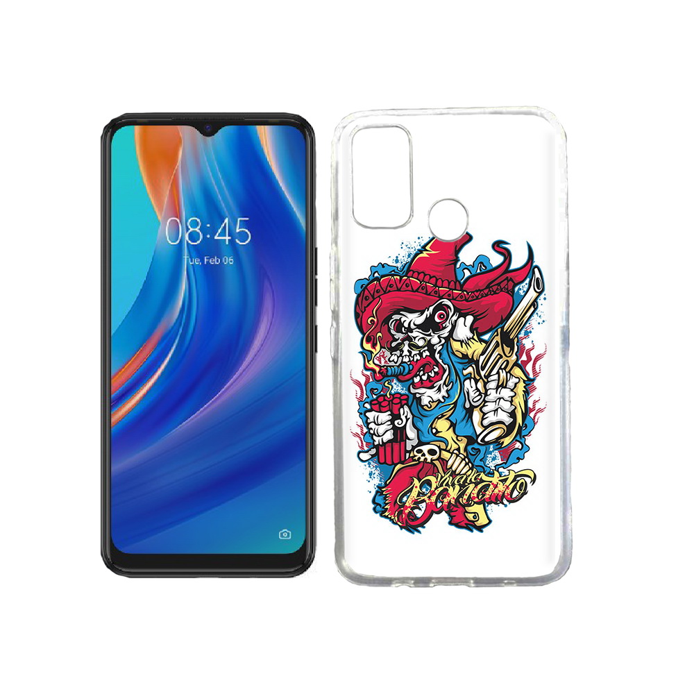 

Чехол MyPads Tocco для Tecno Spark 7T нарисованный скелет с писталетом, Прозрачный, Tocco
