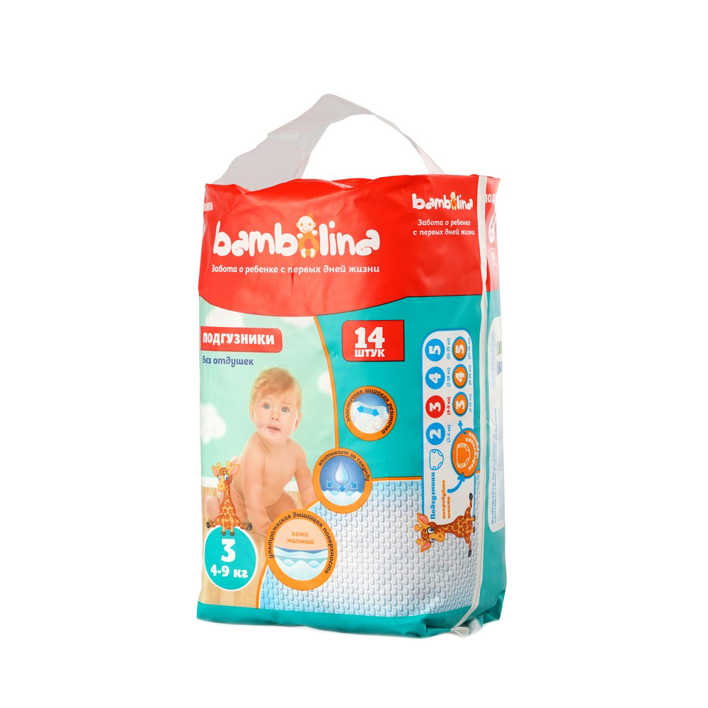 

Подгузники Bambolina для детей 4-9кг 14шт